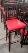 7 x Restaurant Bar Stools With Dark Stained Wood Finish and Red Leather Seat Pads - Recently Removed