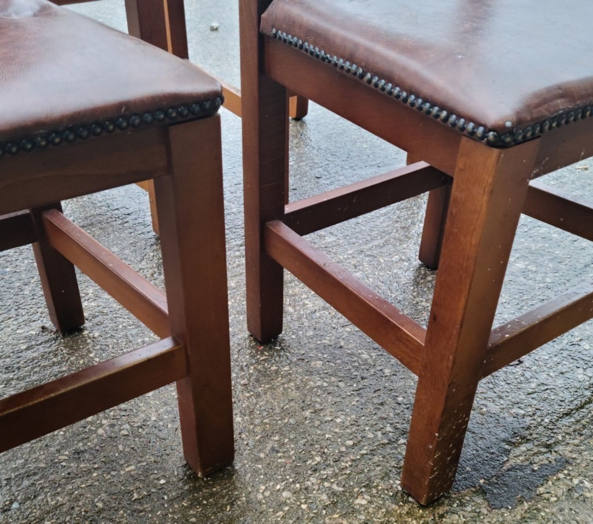 Set Of 4 x Aztec Print Dining Chairs With Faux Brown Leather Seating & Studded Seams - Image 2 of 5