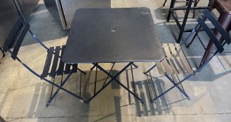 2 x Navy Metal Tables & 4 Matching Folding Chairs - Table Approx 71x71Cm