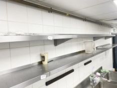 3 x Wall Mounted Stainless Steel Storage Shelves - Approx: 1 X 1400Mm, 1 X 1300Mm, 1 X 1000mm - Ref: