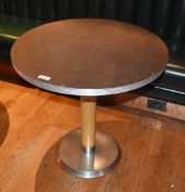 1 x Round Restaurant Dining Table Featuring Brushed Metal Edging and Base - Dimensions: ⌀76 x H76cm