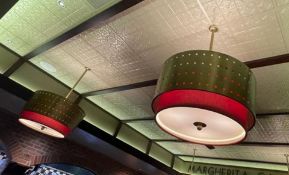 A Pair Of Large Restaurant Ceiling Lights In Red And Bronze - From a Popular American Diner -
