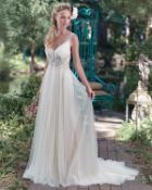 1 x MAGGIE SOTTERO 'Kalisti' Chiffon & Lace Full Skirted Designer Wedding Dress RRP £1,000 UK10