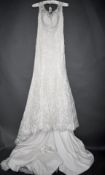 1 x MAGGIE SOTTERO Lace Overlay Fishtail Designer Wedding Dress Bridal Gown RRP £1,000 UK 10