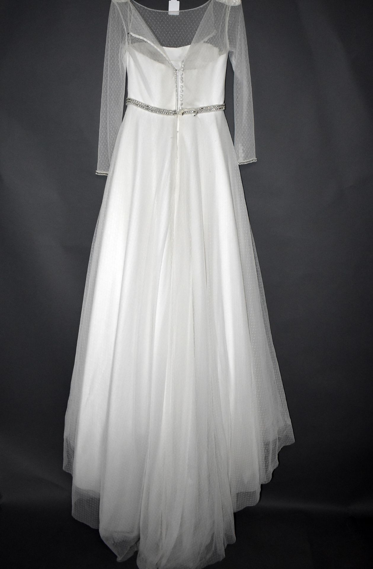 1 x WHITE ROSE Long Sleeved Satin And Chiffon Designer Wedding Dress Bridal Gown RRP £1,600 UK 12 - Image 3 of 6