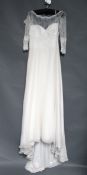 1 x ALAN HANNAH Chantilly Lace & Silk Gorgette High Neck Designer Wedding Dress RRP £2,785 UK14