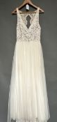 1 x REBECCA INGRAM Lace & Chiffon Skirted Designer Wedding Dress Bridal Gown RRP £1,100 UK12