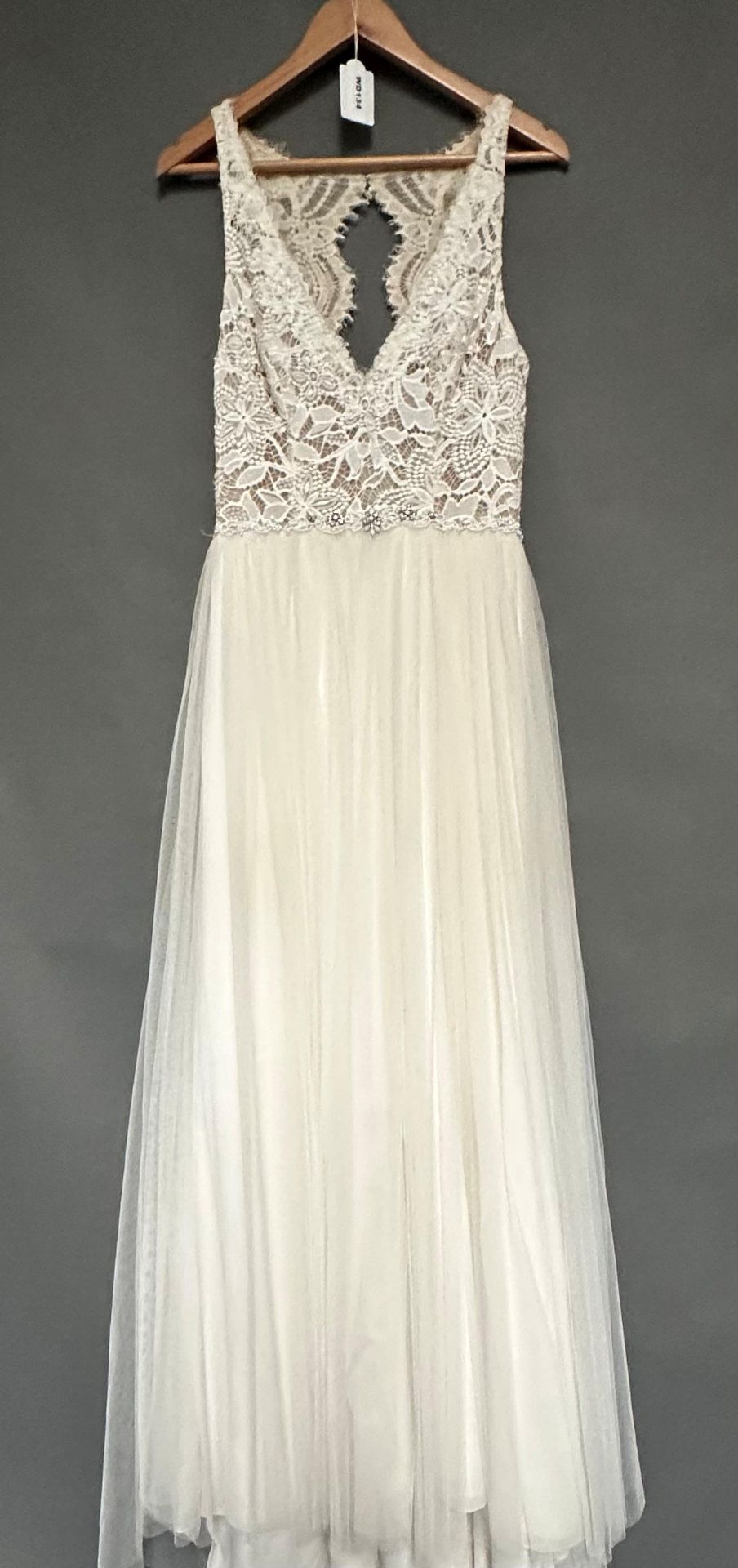 1 x REBECCA INGRAM Lace & Chiffon Skirted Designer Wedding Dress Bridal Gown RRP £1,100 UK12