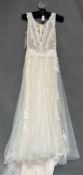 1 x ANNA SUL Y Chiffon And Lace Dress Designer Wedding Dress Bridal Gown RRP £1,000 UK 10