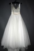 1 x ALLURE '9103' Beaded Satin And Chiffon Designer Wedding Dress Bridal Gown RRP £1,600 UK 12