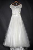 1 x WHITE ROSE Lace And Satin Short Sleeved Designer Wedding Dress Bridal Gown RRP £1,500 UK 14