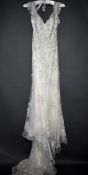 1 x LUSAN MANDONGUS Lace Overlay Designer Wedding Dress Bridal Gown RRP £1,000 UK 12