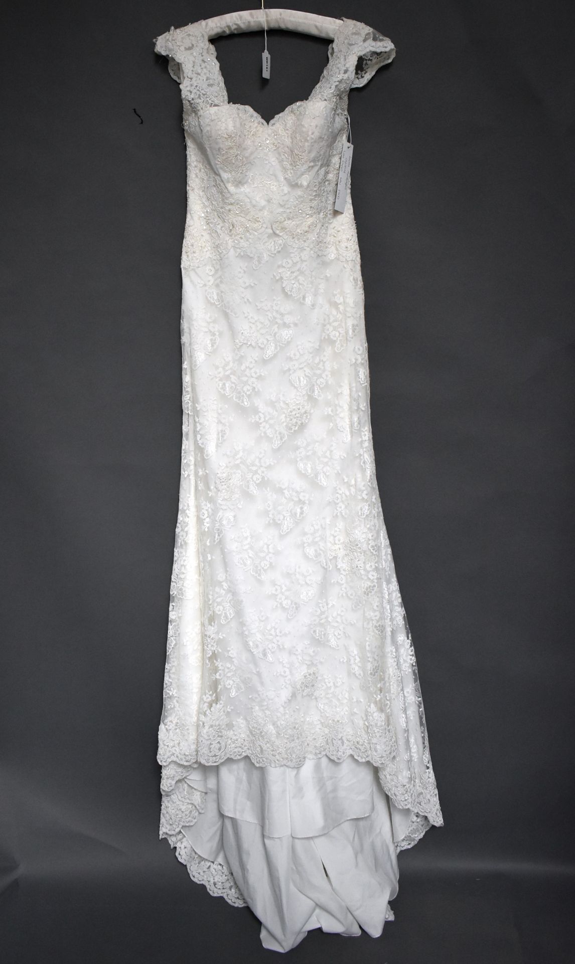 1 x LUSAN MANDONGUS Lace Overlay Fishtail Designer Wedding Dress Bridal Gown RRP £1,440 UK 12