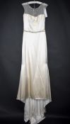 1 x ALAN HANNAH Chiffon And Satin Beaded Designer Wedding Dress Bridal Gown RRP £1,500 UK 12