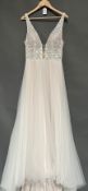 1 x REBECCA INGRAM 'Meadow' Plunge Neckline, Lace And Chiffon Designer Wedding Dress RRP £1,800 UK12