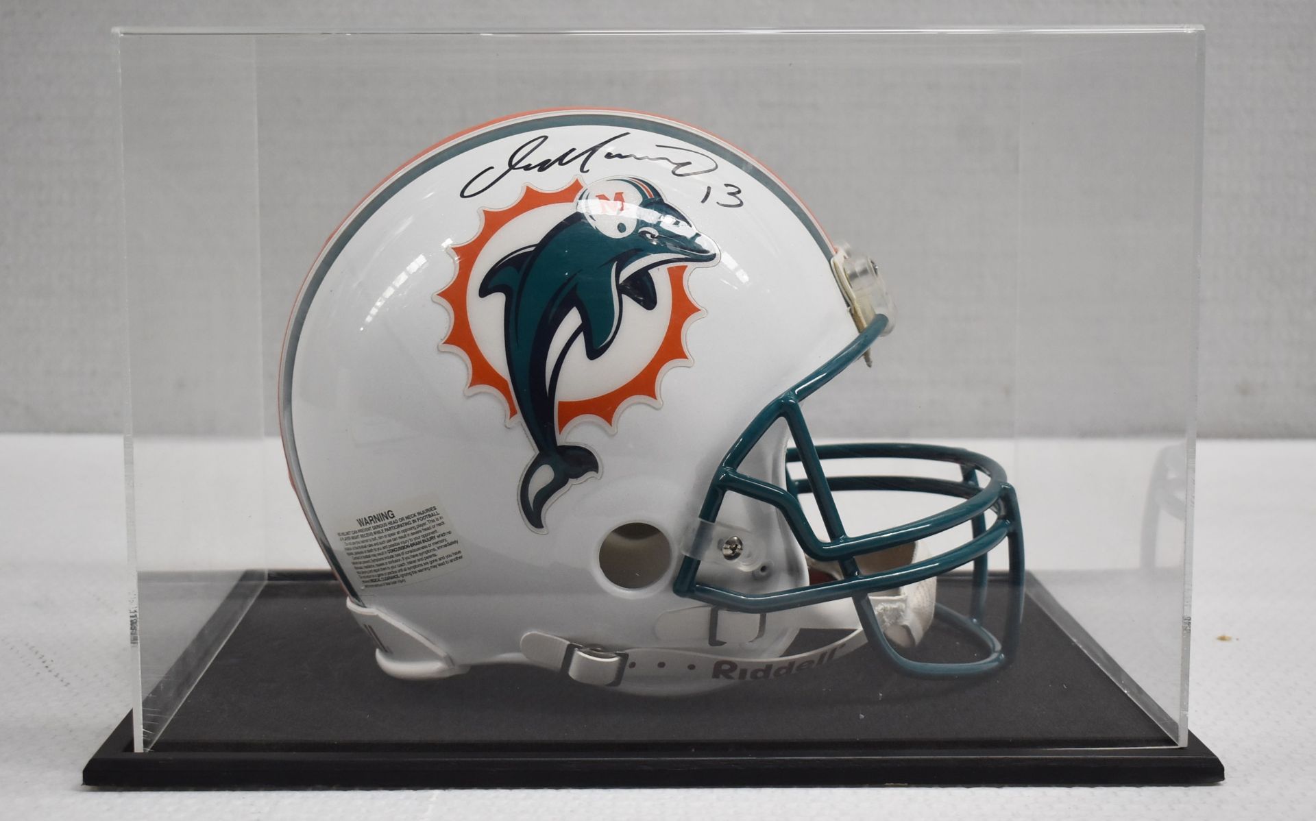 1 x Autographed Miami Dolphin's American Football Helmet, Signed By Quarterback DAN MARINO