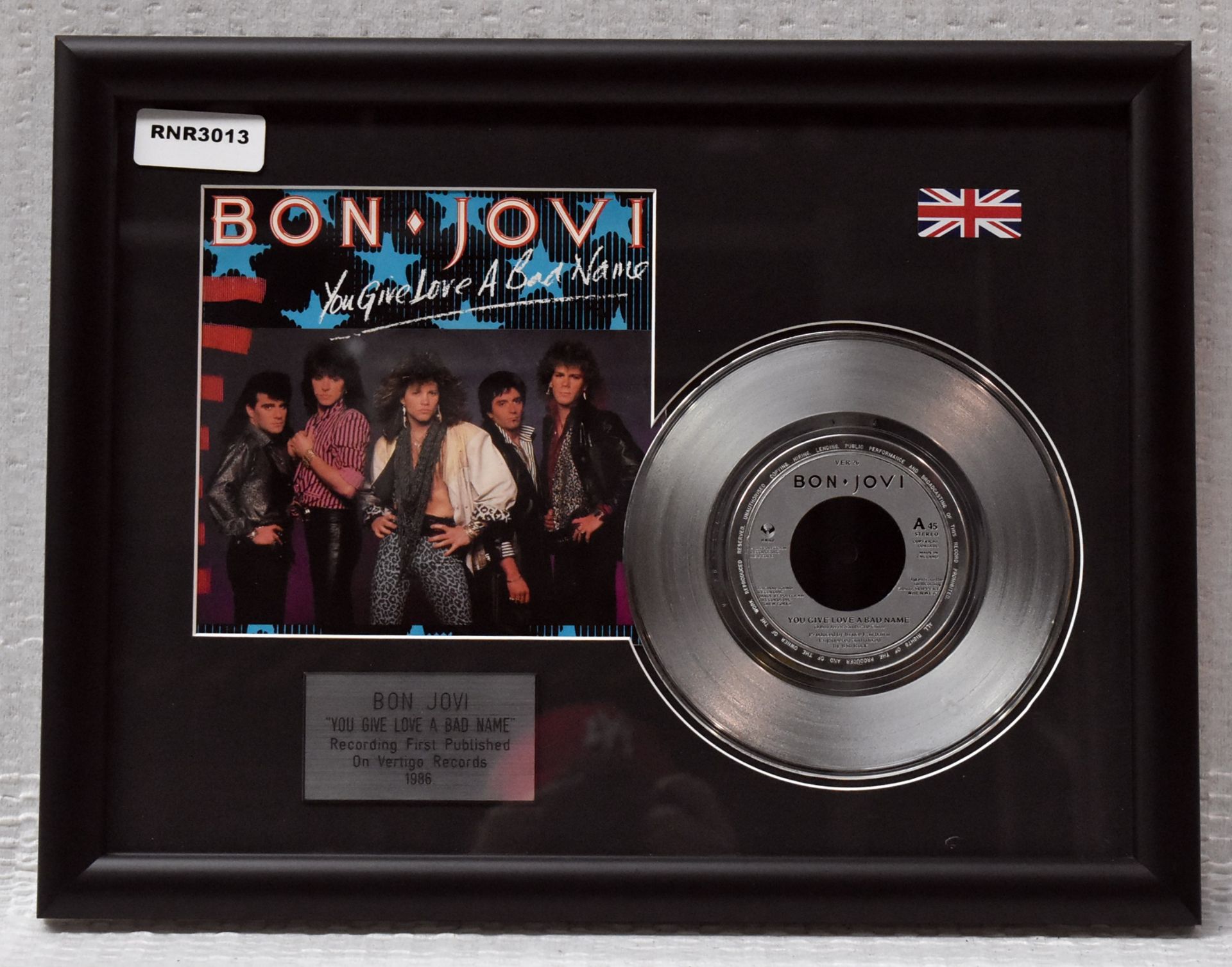 1 x BON JOVI - You Give Love A Bad Name On Vertigo Records Framed 7 Inch Vinyl