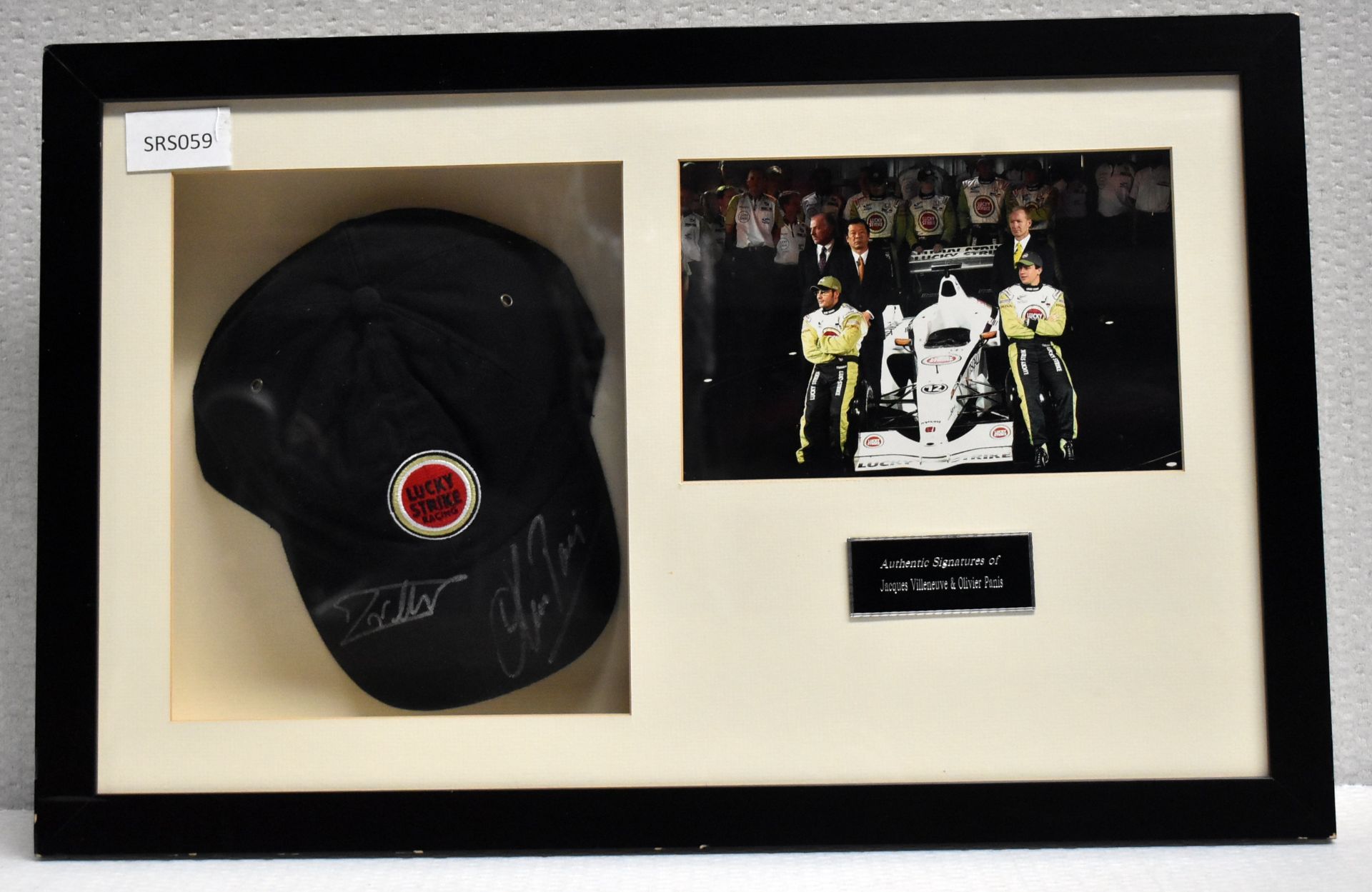 1 x Signed Autographed JACQUES VILLENUEVE & OLIVER PANIS 'Lucky Strike Hat'