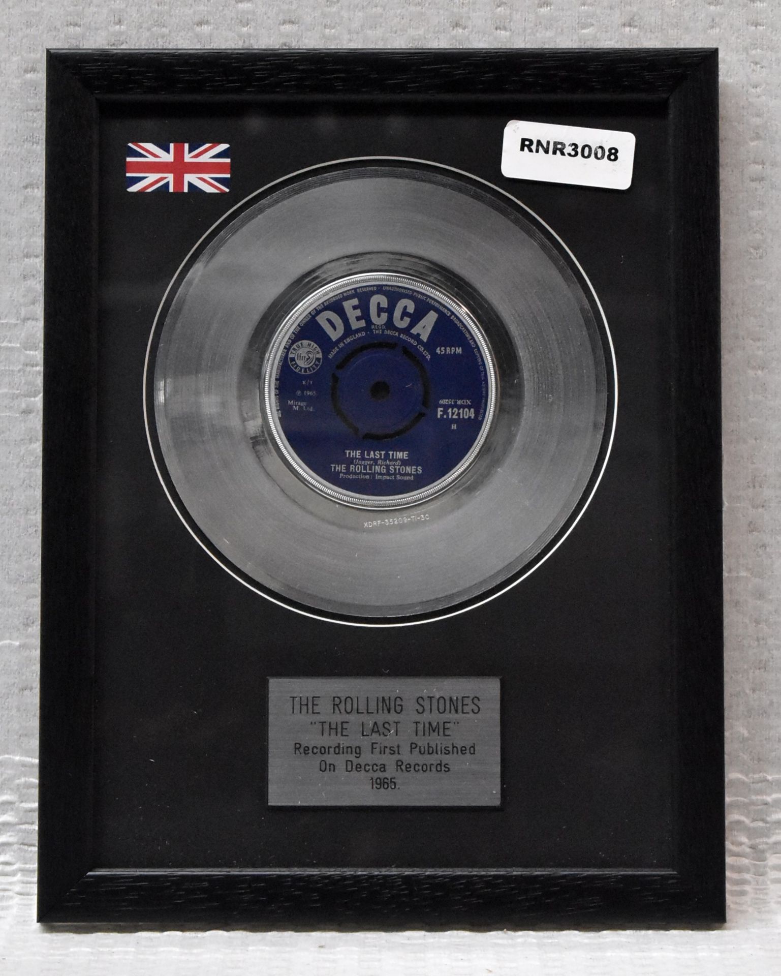 1 x THE ROLLING STONES - The Last Time On Decca Records Framed 7 Inch Vinyl