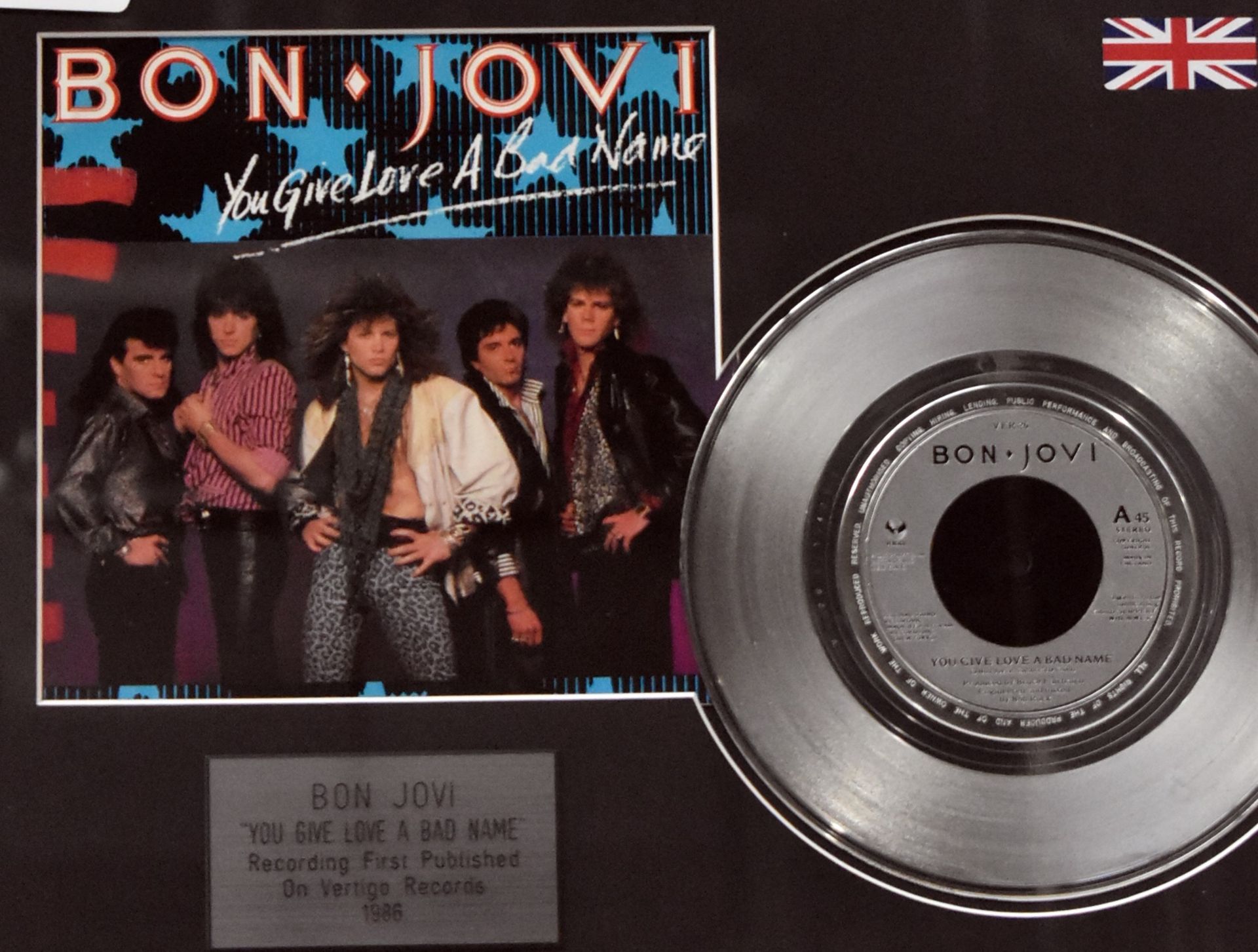 1 x BON JOVI - You Give Love A Bad Name On Vertigo Records Framed 7 Inch Vinyl - Image 4 of 5