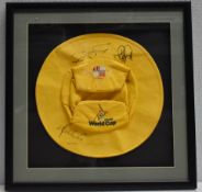 1 x Signed Autographed SHANE WARNE & MARK WAUGH Yellow Cricket Hat