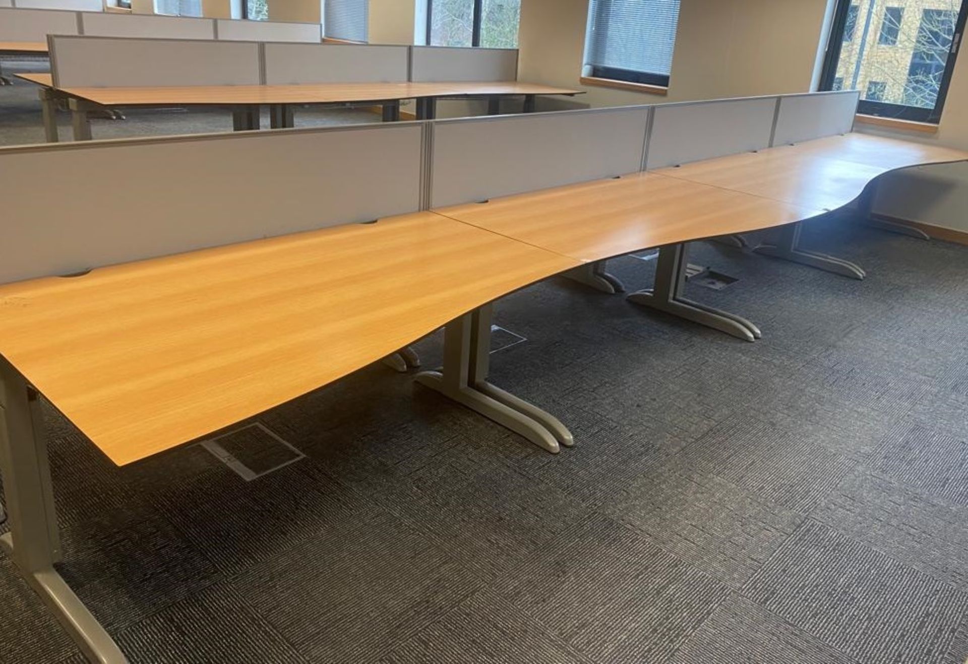 8 x Techo Wave Office Desks With Privacy Panels and Cable Tidy Cages - Beech Wood Finish - Image 11 of 20