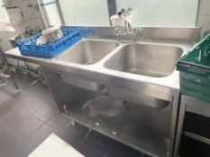 1 x Stainless Steel Twin Bowl 180cm Sink Basin Unit With Drainer, Upstand, Undershelf and Mixer Tap