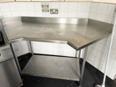 1 x Stainless Steel Corner Pre Table With Undershelf and Upstand
