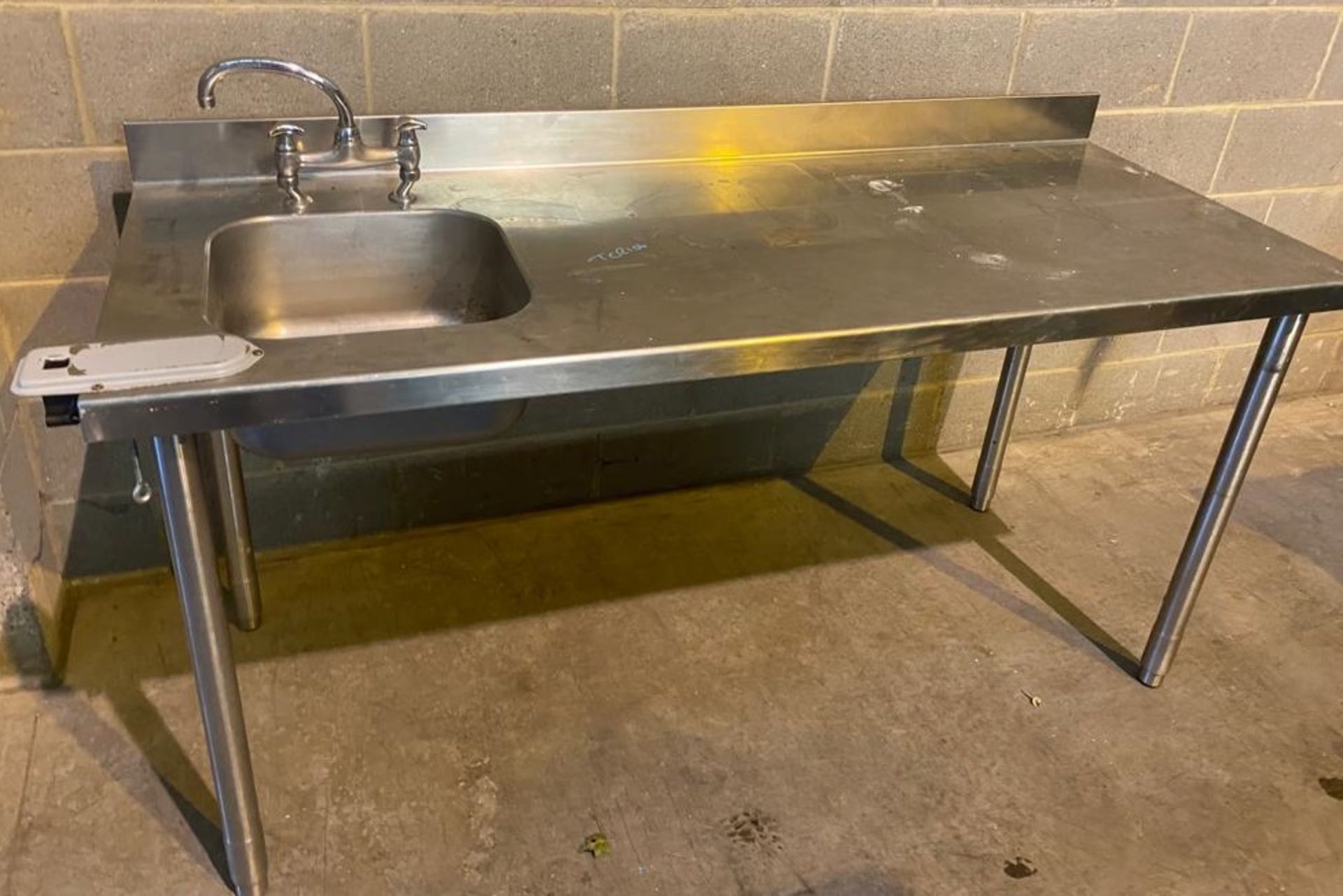 1 x Stainless Steel Prep Table With Single Bowl Sink Basin and Mixer Tap - 180cm Width - Image 2 of 7