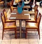 8 x Two Person Restaurant Dining Tables Featuring Chrome Pedestals and Tops With a Walnut Finish -