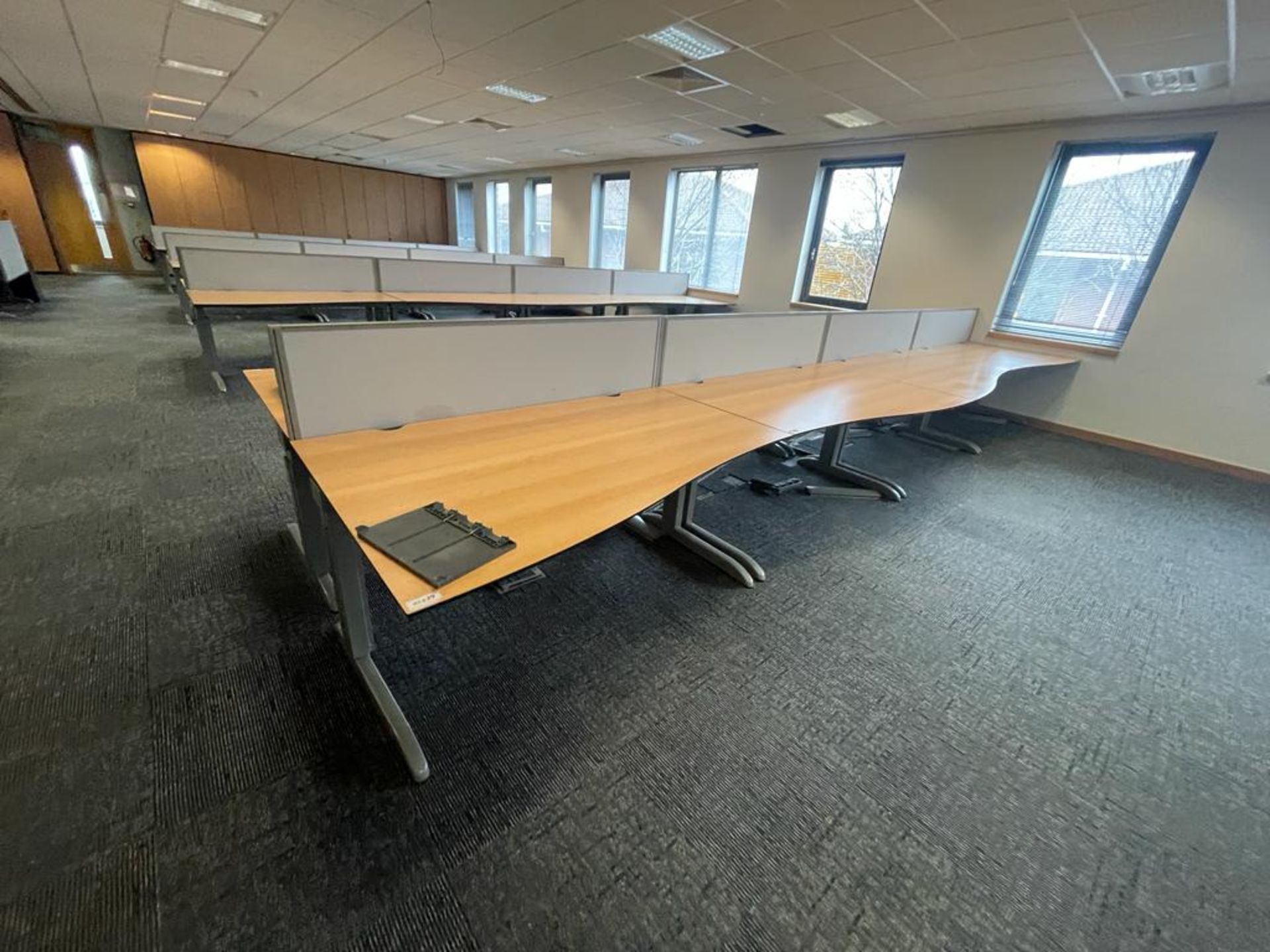 8 x Techo Wave Office Desks With Privacy Panels and Cable Tidy Cages - Beech Wood Finish - Image 20 of 20