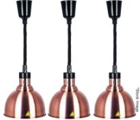 Set Of 3 x BUFFALO Retractable Dome Heat Shade With Copper Finish 250Watt Light and 20cm Diameter