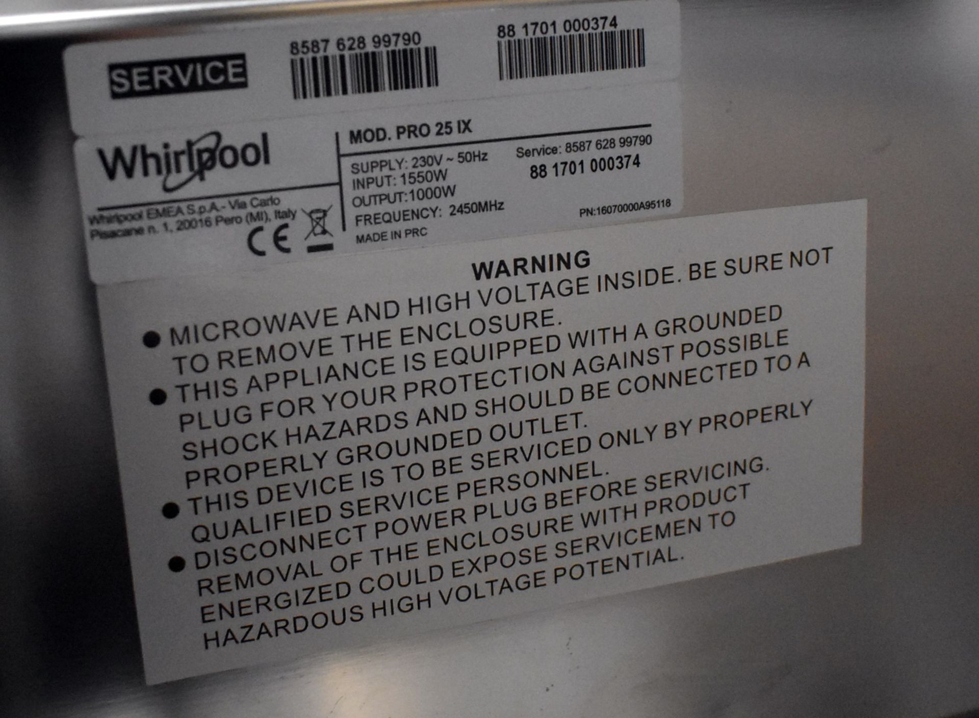1 x Whirlpool Pro25IX 1000W Microwave - Image 7 of 7