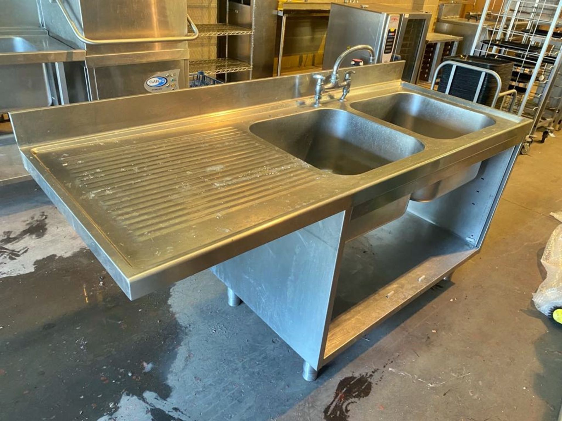 1 x Stainless Steel Twin Bowl 180cm Sink Basin Unit With Drainer, Upstand, Undershelf and Mixer Tap - Image 2 of 9