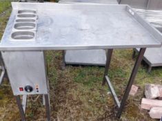 1 x Stainless Steel Prep Table with Integrated Heated Baine Marie - Includes Gastro Pans