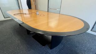 1 x Executives 10ft Boardroom Meeting Table With a Three Piece Cherry Wood Top and Ebony Bullnose