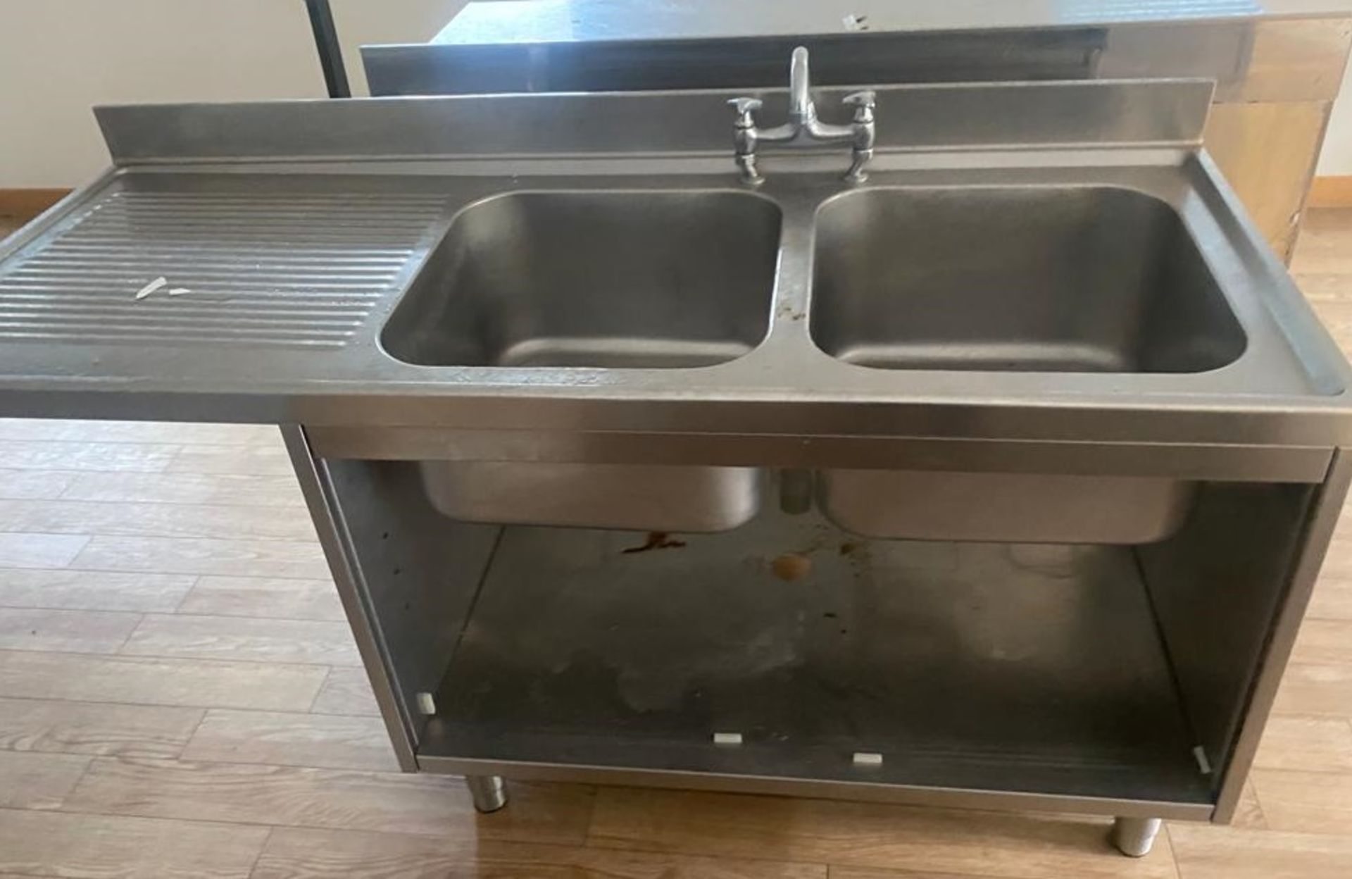 1 x Stainless Steel Twin Bowl 180cm Sink Basin Unit With Drainer, Upstand, Undershelf and Mixer Tap - Image 7 of 9