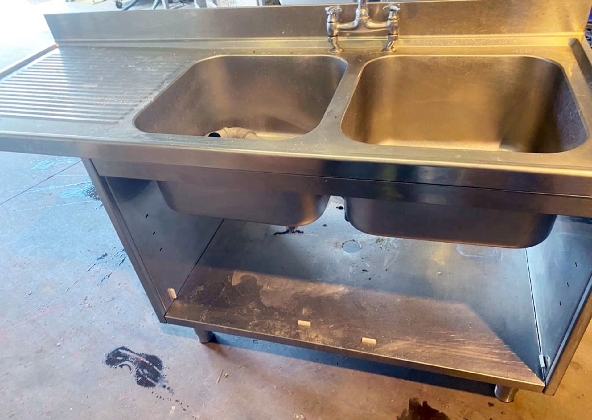 1 x Stainless Steel Twin Bowl 180cm Sink Basin Unit With Drainer, Upstand, Undershelf and Mixer Tap - Image 4 of 9
