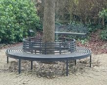 1 x Round Metal Seating Tree Bench With Slatted Seats / Backrests - Diameter: 250cms