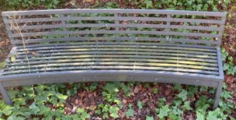 1 x Metal Seating Bench With a Curved Design and Slatted Seats / Backrests - Width: 180cms