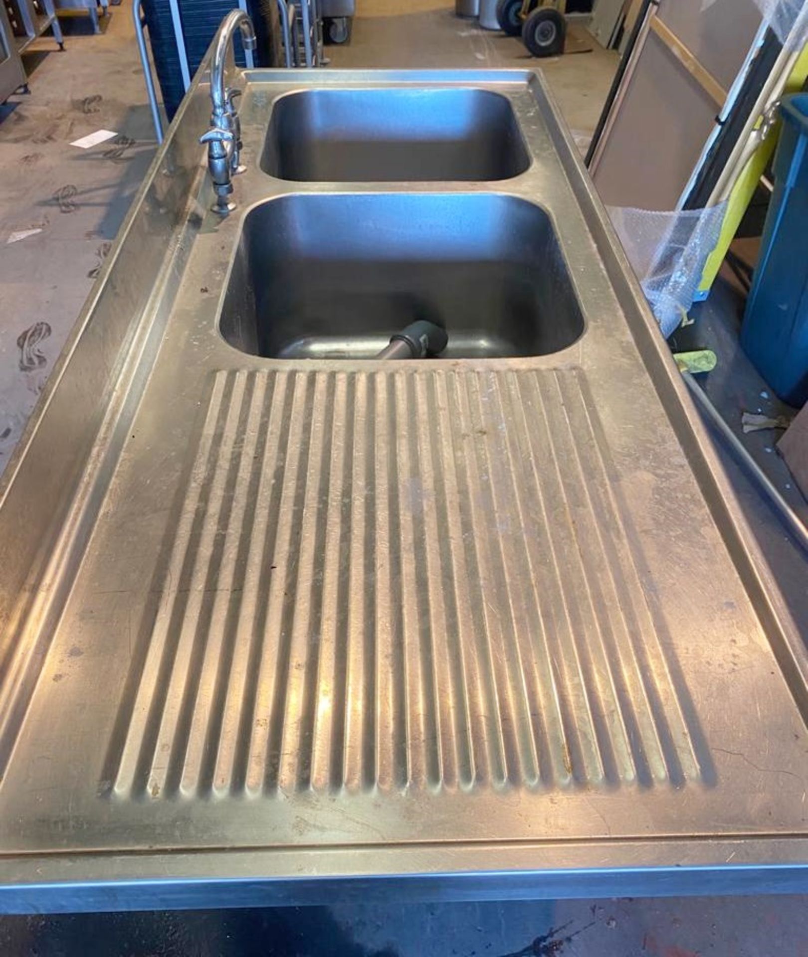1 x Stainless Steel Twin Bowl 180cm Sink Basin Unit With Drainer, Upstand, Undershelf and Mixer Tap - Image 6 of 9