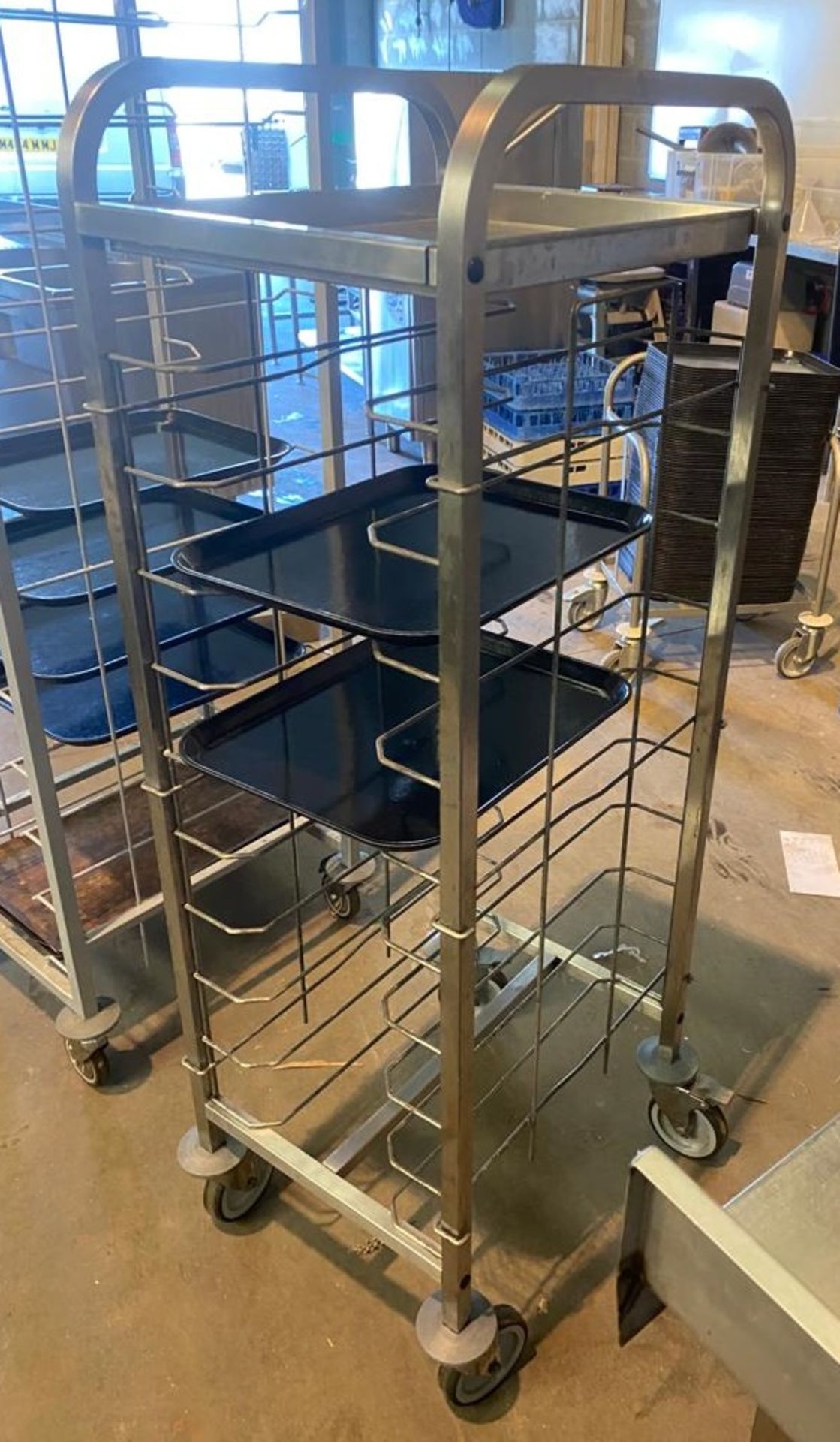 1 x Canteen Food Tray Collection Upright Trolley - 12 Tray Capacity Plus Top Shelf - Image 2 of 2