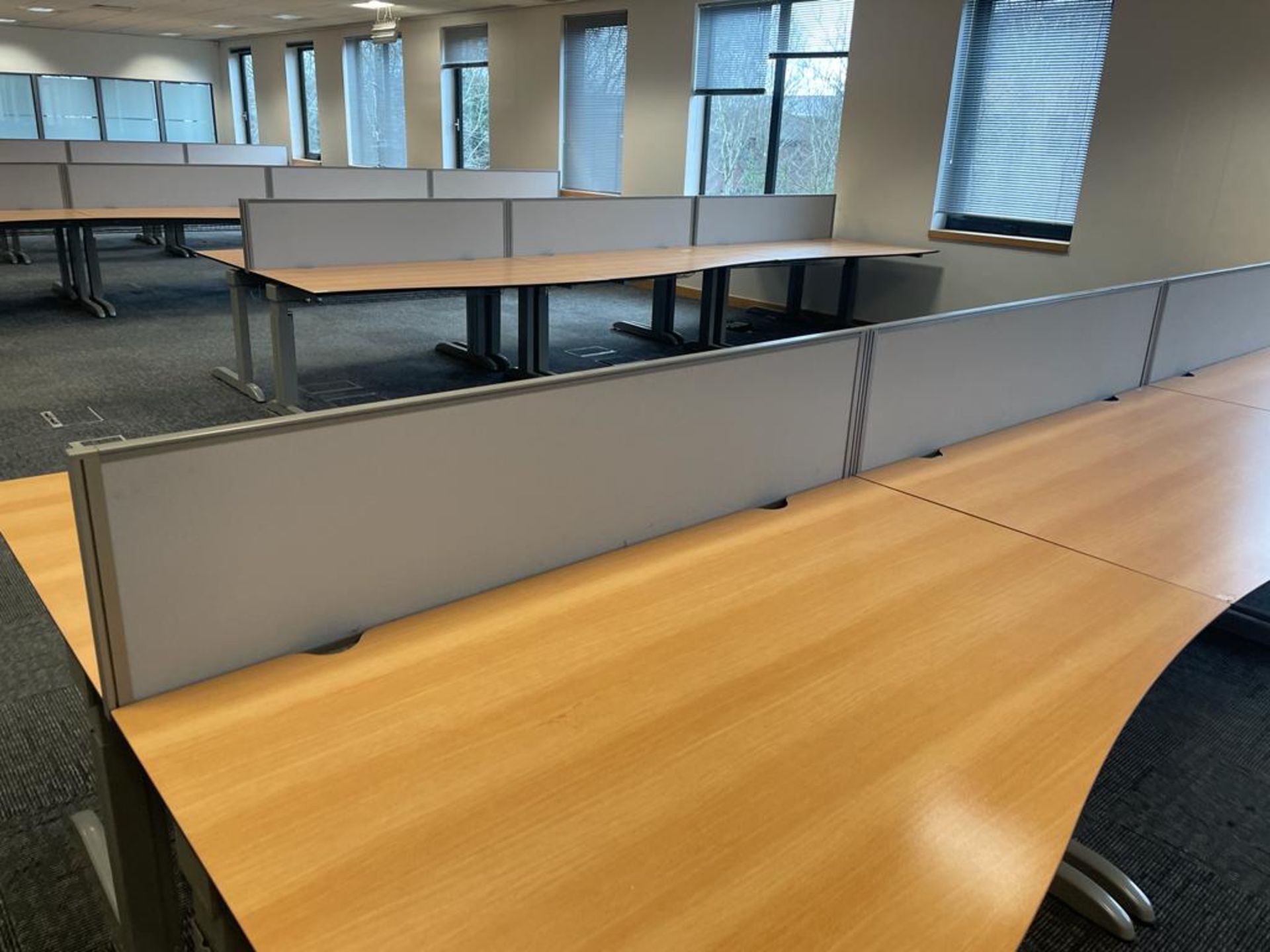 8 x Techo Wave Office Desks With Privacy Panels and Cable Tidy Cages - Beech Wood Finish - Image 18 of 20