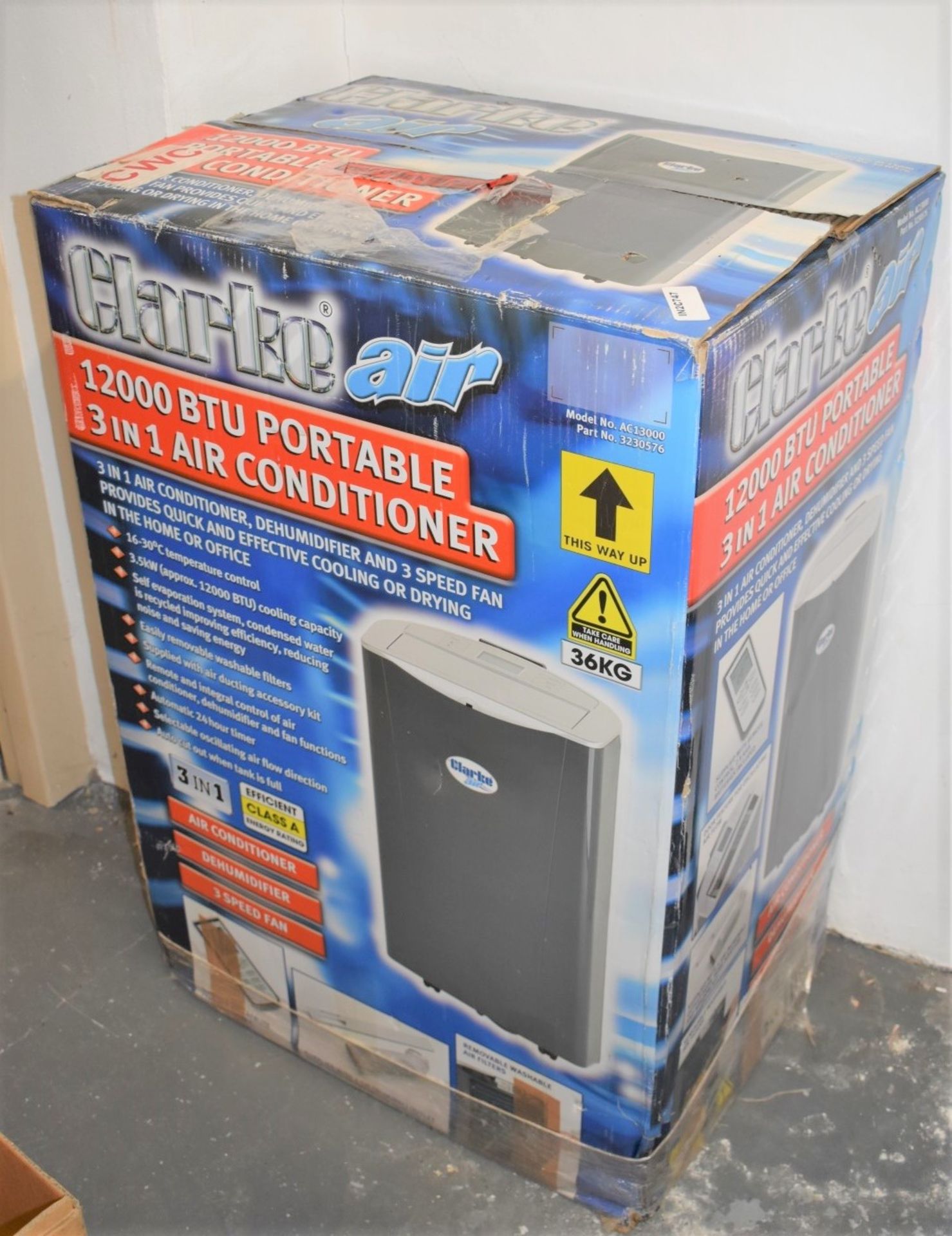 1 x Clarke AC13000 Cooling Only Air Conditioner With Dehumidifier 3 Speed Fan and Remote Control - Image 4 of 5