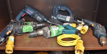 5 x Power Tools Including Saw and Drills - 110v