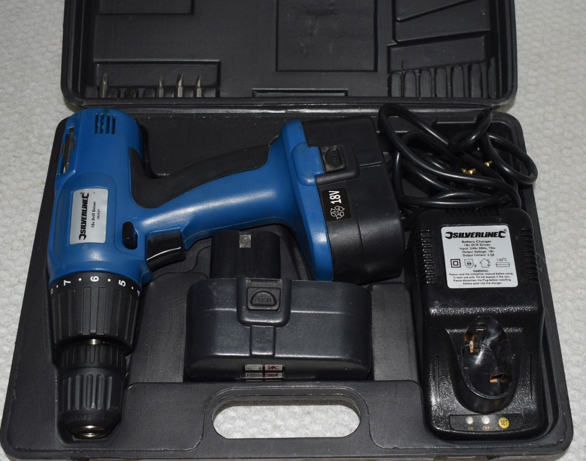 1 x SILVERLINE 18v Drill Driver With Battery And Charger Dock - Model Number 282437 - Ref: DS7513