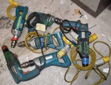 6 x Industrial 110v Power Tools Including Drills and Bench Saw