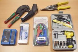 1 x Assorted Tool Job - Cable Tester, Tool Kit, Digital Thermometer, Test Leads, Hand Tools and More