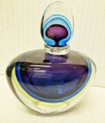 1 x Blown Murano Glass Perfume Bottle, Handmade With Transparent, Aquamarine/Purple/Yellow