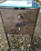 1 x Classic Mirrored End Table With Three Drawers With Silver Handles & Glass Top H62xH58xW43cm